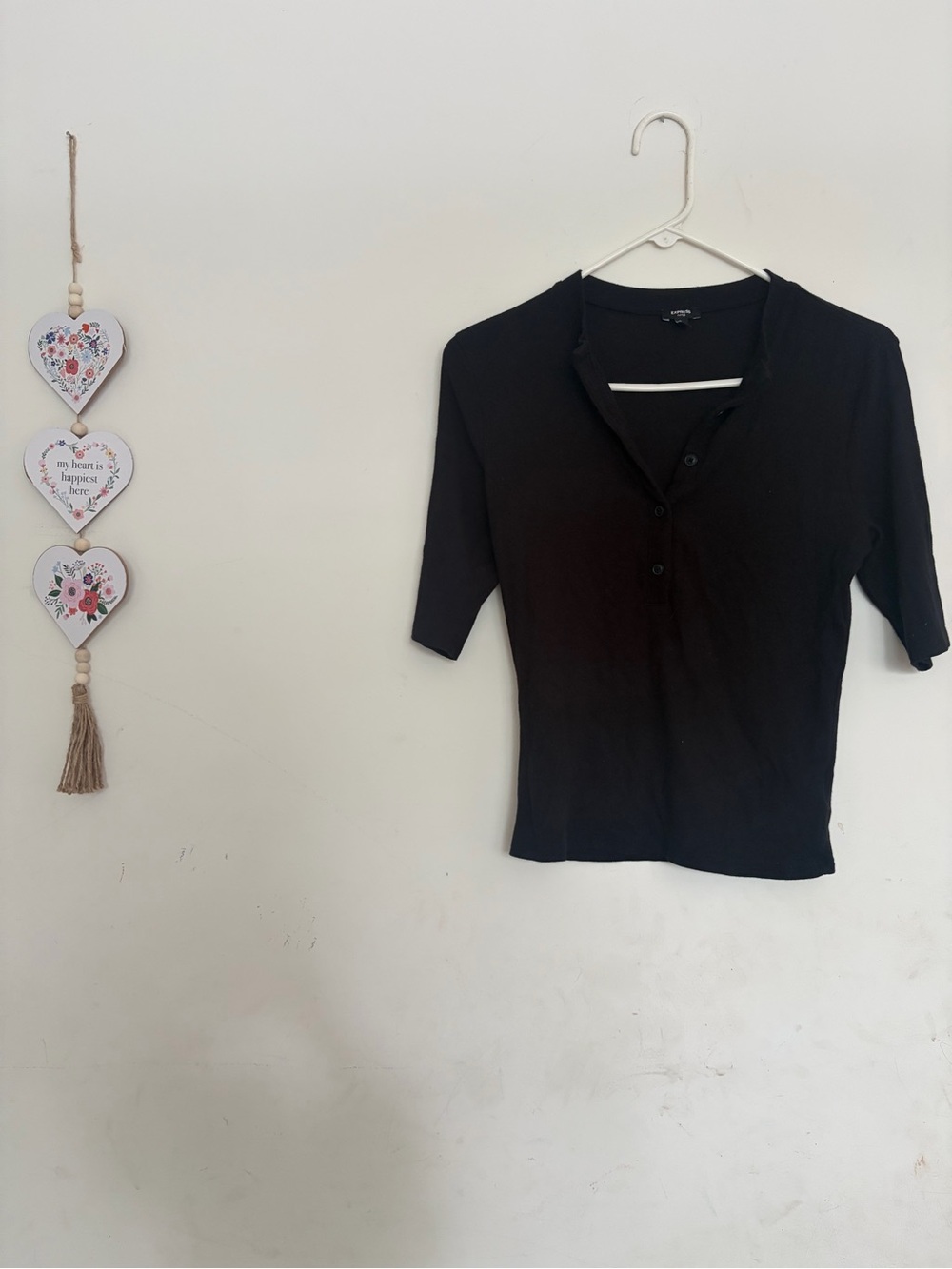 Express Ribbed Short Sleeve Sweater Cotton Modal Blend Black Button Minimalist